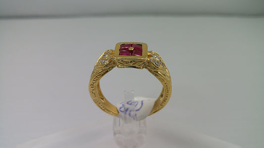 14k gold ring with ruby and 0.25 carat diamond | size 7.5