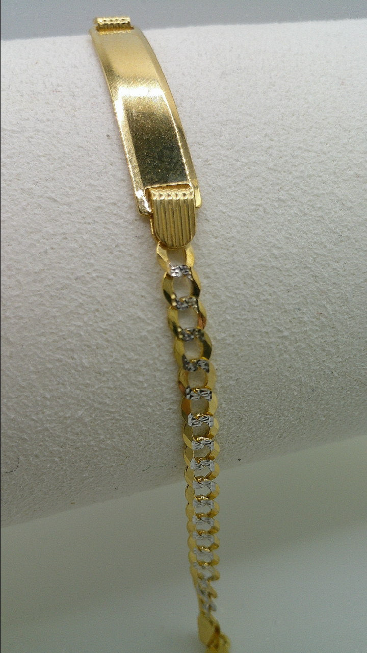 14k yellow gold pave Cuban link ID bracelet | 6 inches