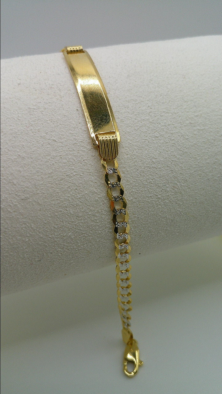 14k yellow gold pave Cuban link ID bracelet | 6 inches