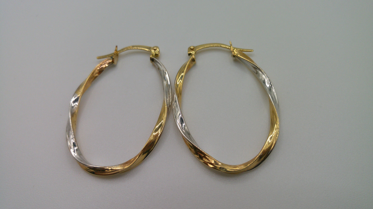 14k tri-color gold | yellow gold, white gold, rose gold | twist oval hoop