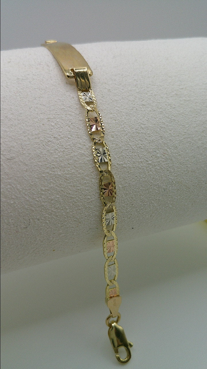 14k tri-color Pave Anchor link ID bracelet | yellow gold, rose gold, white gold | 6.25 inches