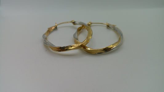 14k tri-color gold | yellow gold, white gold, rose gold | twist oval hoop