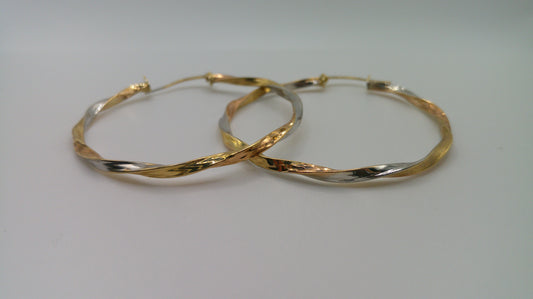 14k tri-color gold | rose gold, white gold, yellow gold | twist hoop