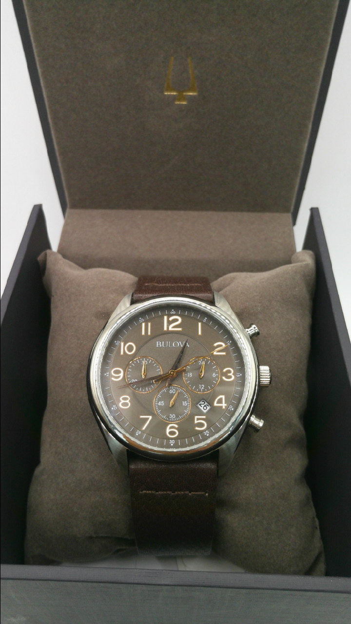 Bulova Watch | Stainless steel | Brown face | Genuine brown leather