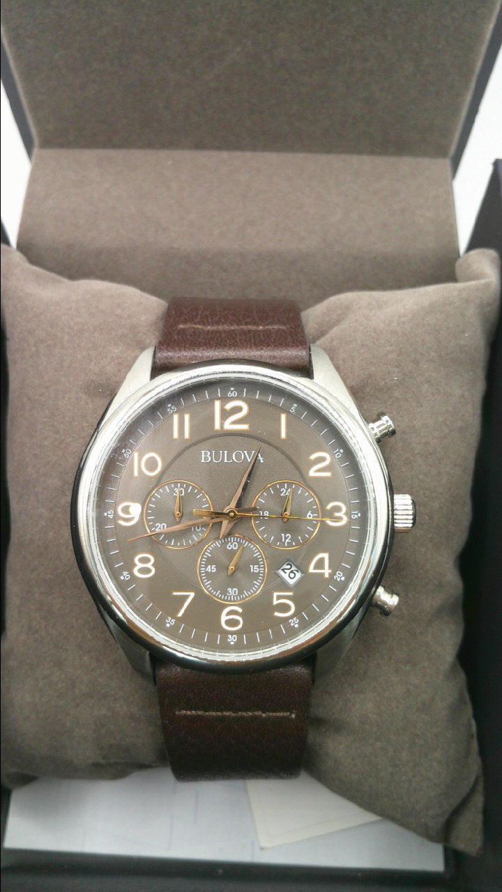 Bulova Watch | Stainless steel | Brown face | Genuine brown leather