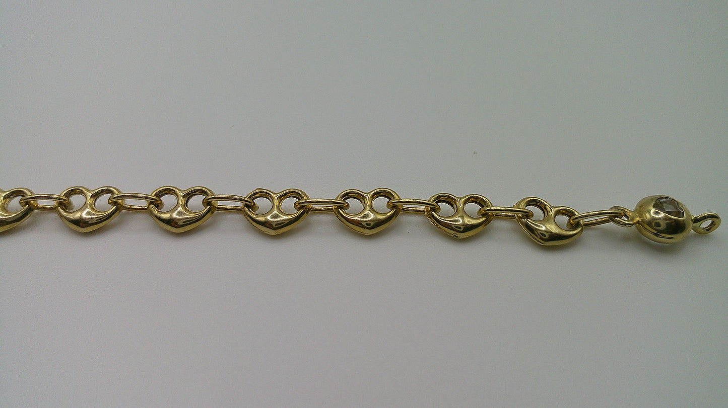 14k gold heart link bracelet | 7.25 inches