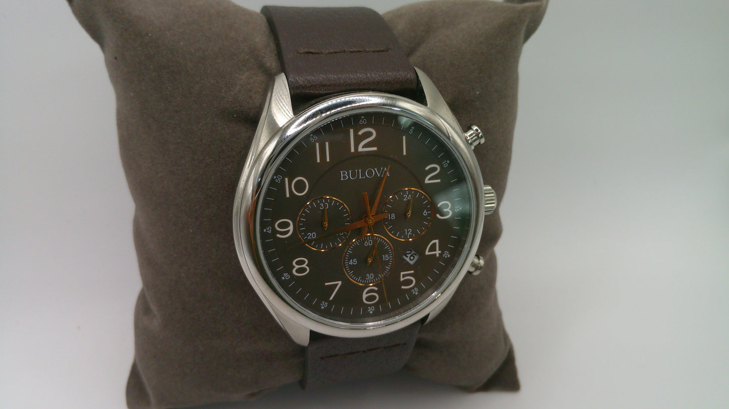 Bulova Watch | Stainless steel | Brown face | Genuine brown leather