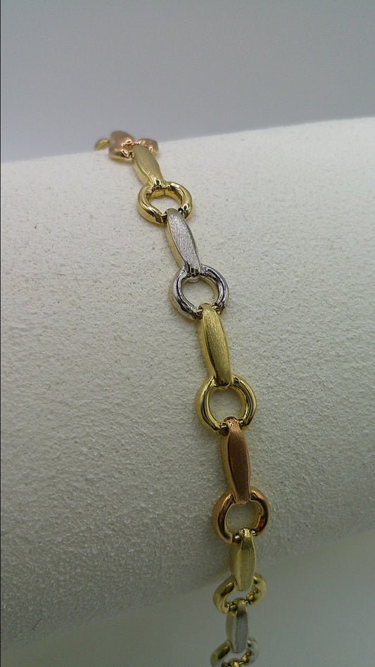 14k gold tri-color open link bracelet | yellow gold, rose gold, white gold | 7.25 inches