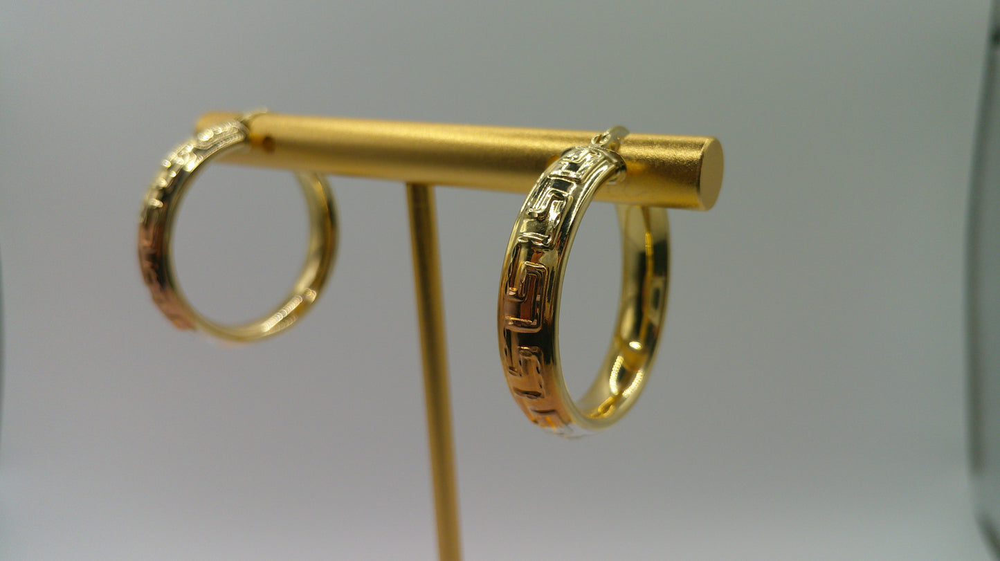 14k tri-color gold | Greek key hoop | 5mm