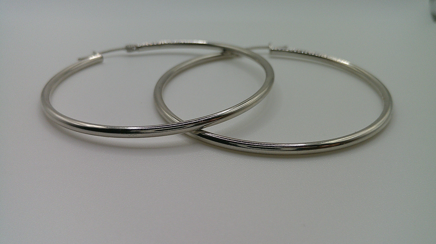 14k white gold | Lightweight classic hoop earring | 1.5mm | 1.75 inches wide