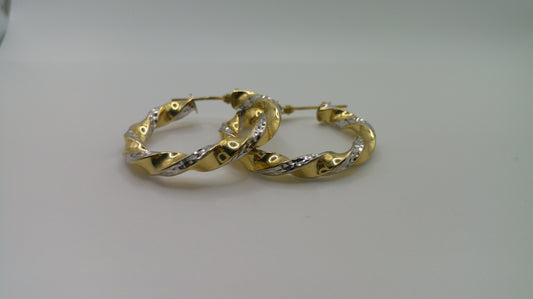 14k two-toned gold | yellow gold, white gold | twist hoop | 1 inch wide