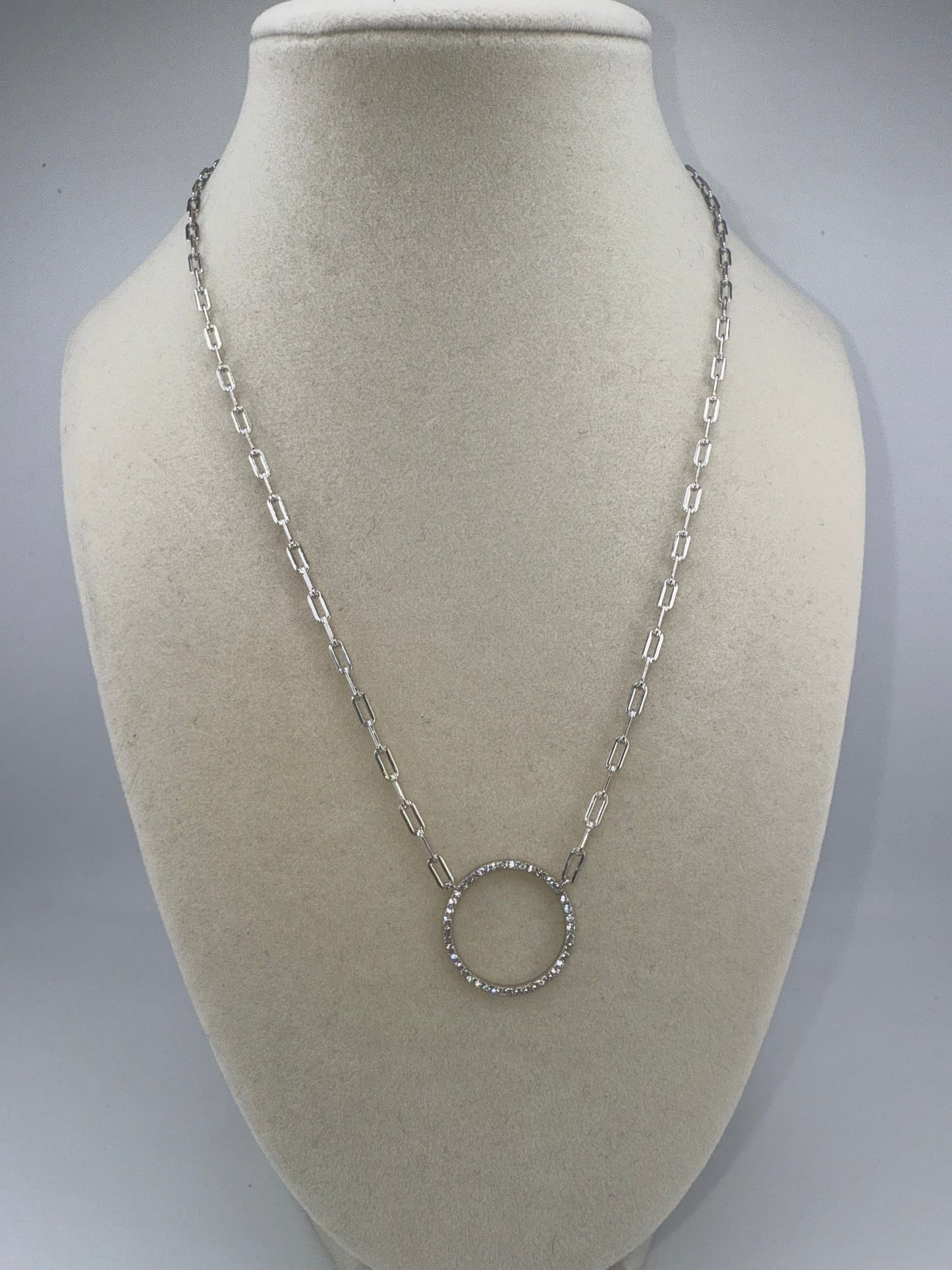 Sterling Silver Zirconia Circle of Life Paperclip Necklace