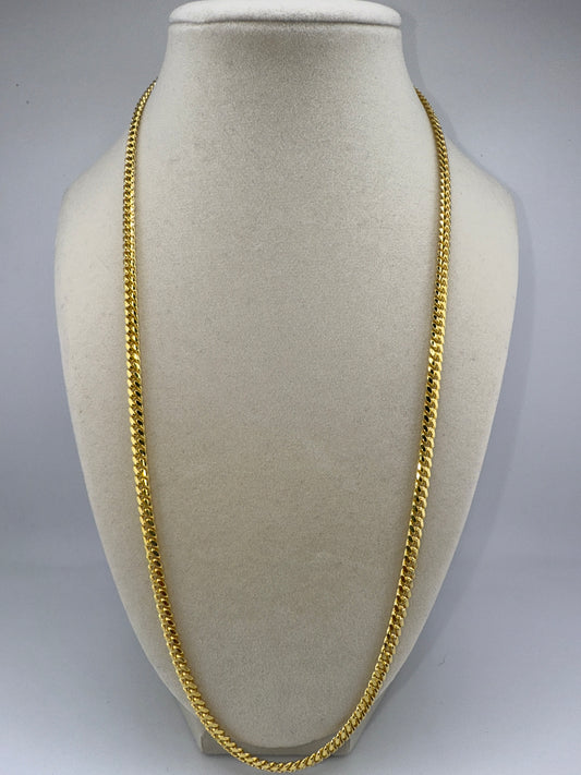 Sterling Silver 24inch 4mm Solid Miami Cuban Chain - Gold Plated