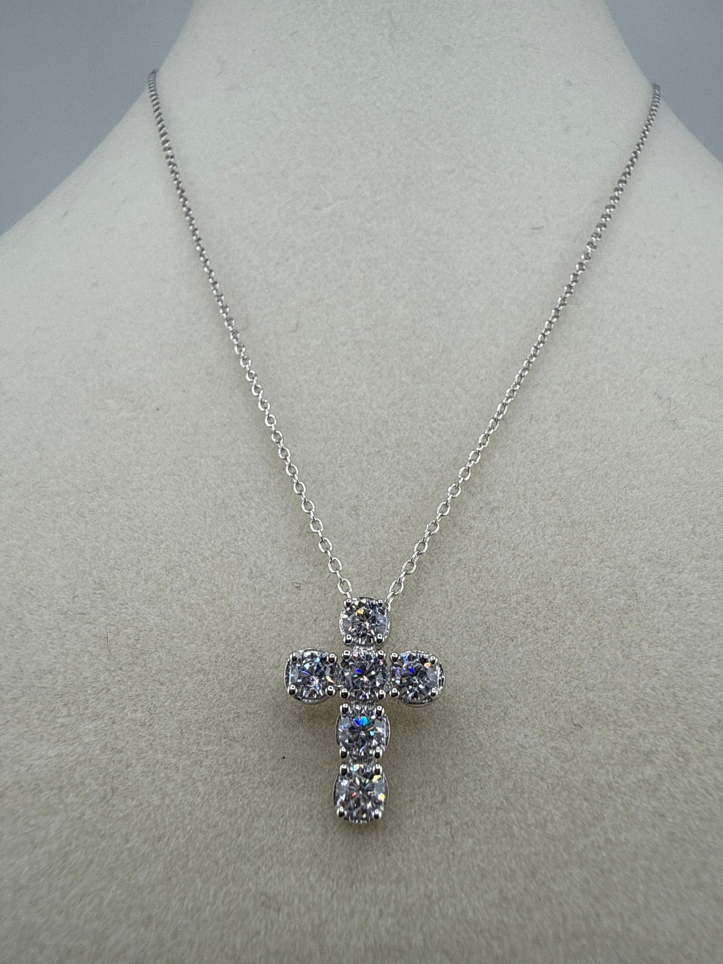 Sterling Silver Rhodium-plated Zirconia Cross 16inch Necklace