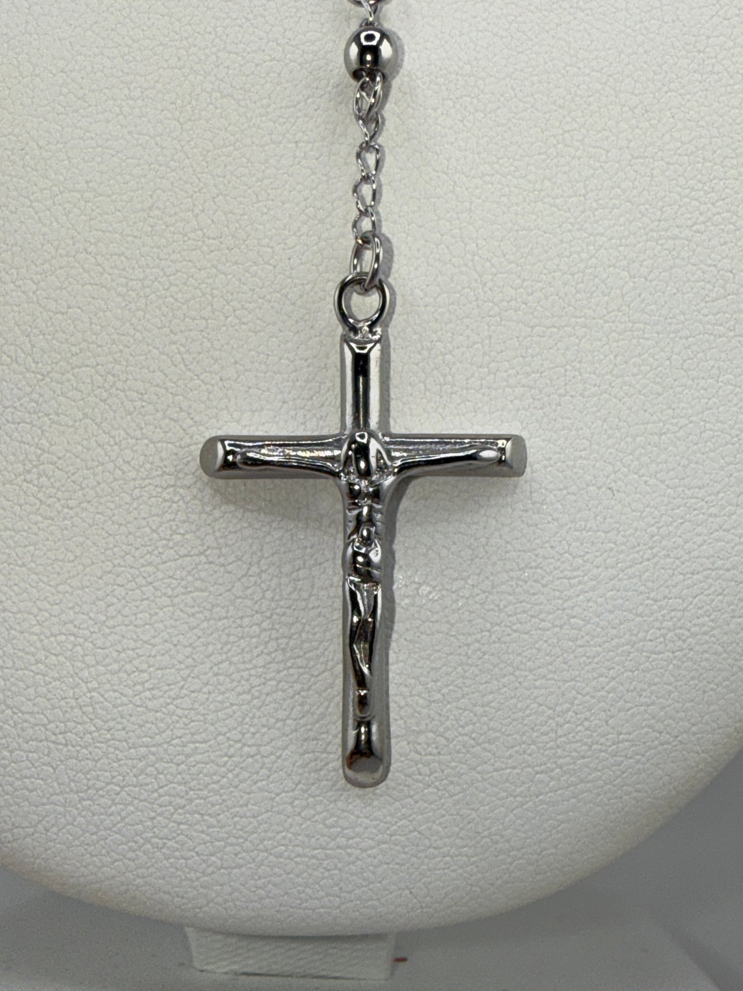 Stainless Steel Polished 4mm Beaded 25in Rosary Necklace
