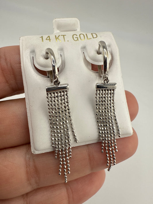 14k White Gold Dangle Huggies