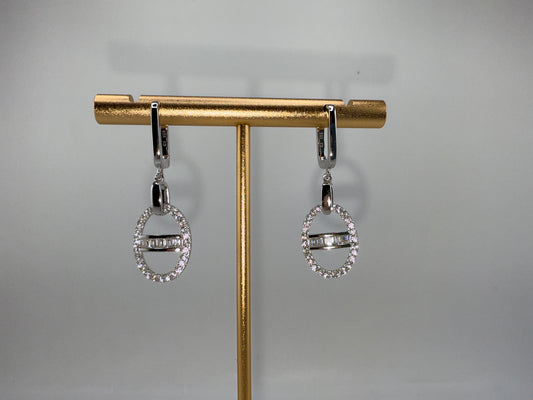 Sterling Silver Oval Baguette Zirconia Earrings