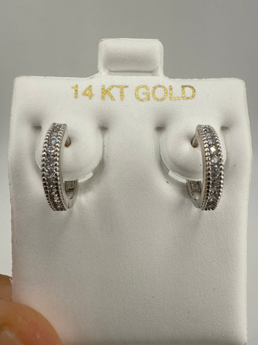 14k White Gold and Zirconia Small Huggie Earrings