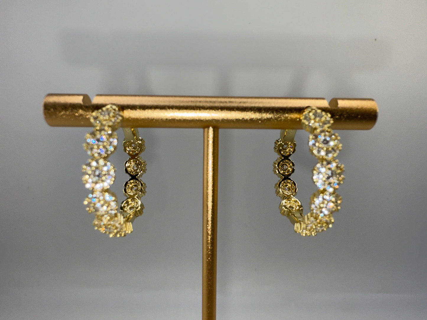 Sterling Silver 25mm Zirconia Flower Design Hoop Earrings - Gold Plated