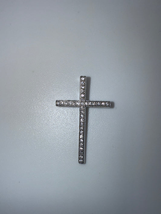 Sterling Silver, 16x26mm Micro Pave Cross Pendant - Large