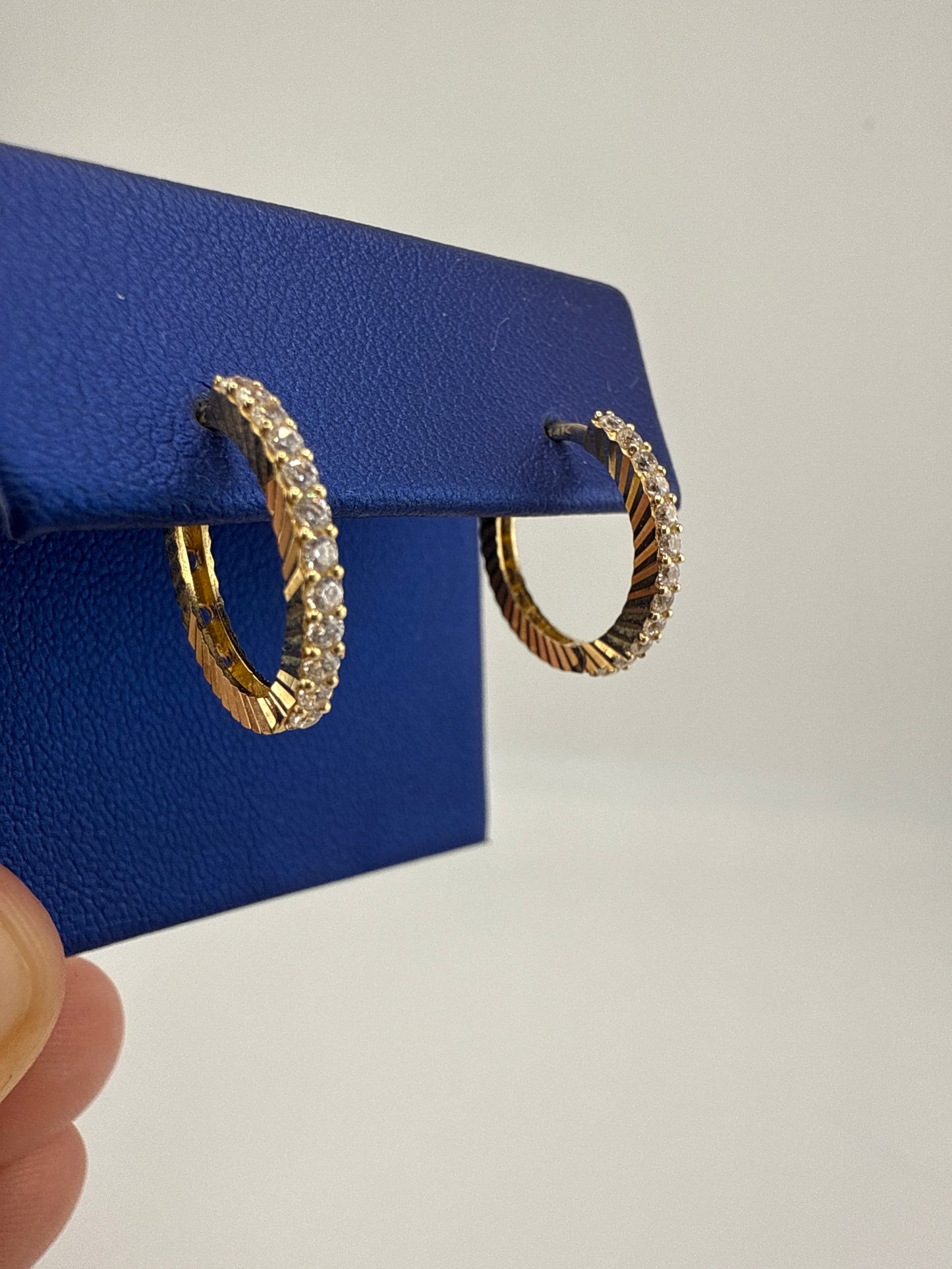 14k gold and zirconia thin huggie earrings
