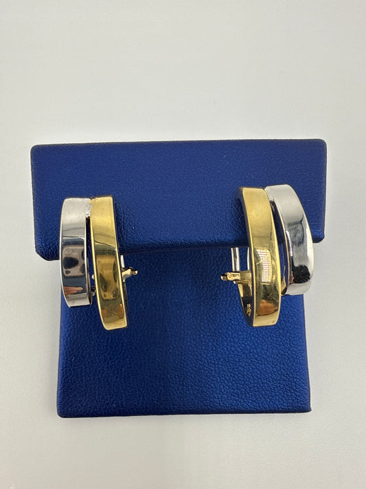 14k Two-Toned Gold Elegant Huggie Earrings
