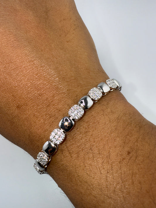 Sterling Silver, Polished and Zirconia Square Bracelet