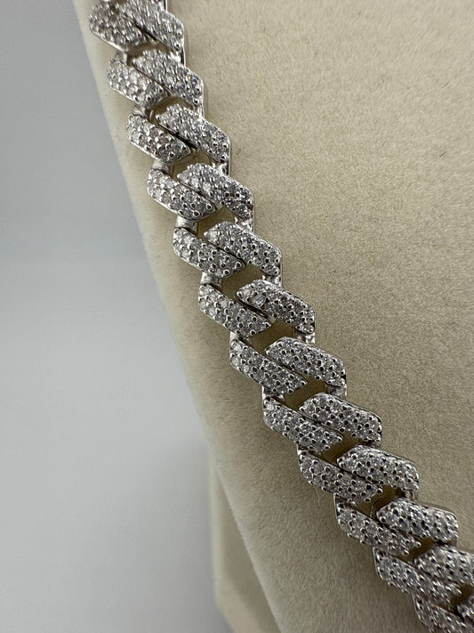 Sterling Silver 9mm Micro Pave Monaco Chain - 22inches