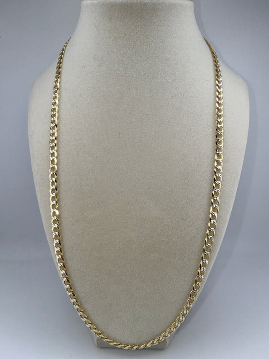 Sterling Silver 24inch 5mm Pave Cuban Chain - Gold Plated