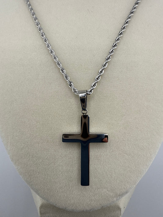 Stainless Steel Oxidized Anchor Cross Necklace