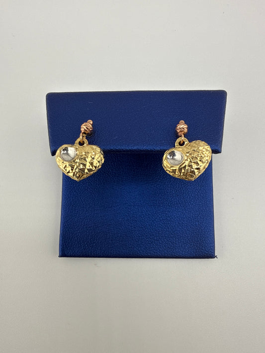14k tri-color gold heart post earrings
