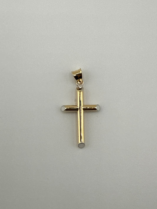 14k w/ Rhodium 3D Hollow Cross Pendant