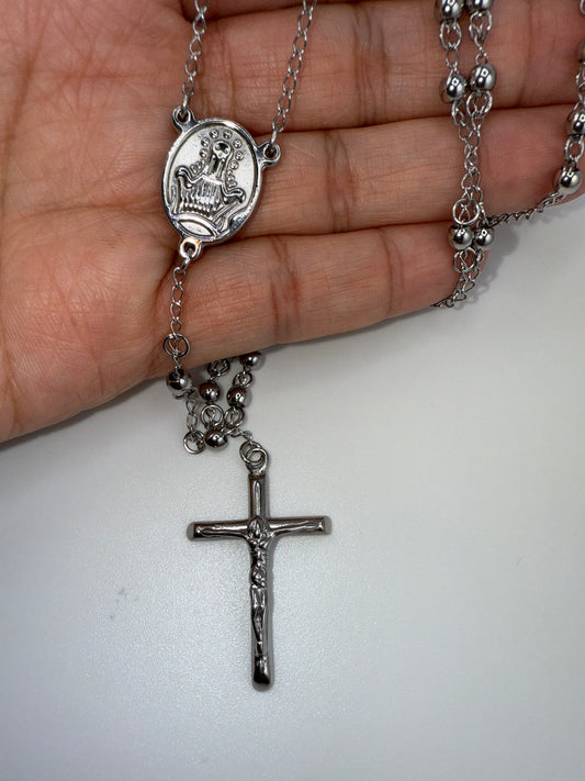 Stainless Steel Polished 4mm Beaded 25in Rosary Necklace