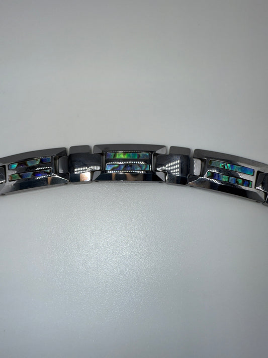 Magnetic Link Tungsten Bracelet - Genuine Abalone