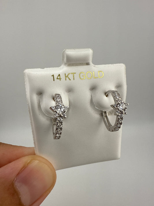 14k White Gold and Zirconia small Huggies with Star design