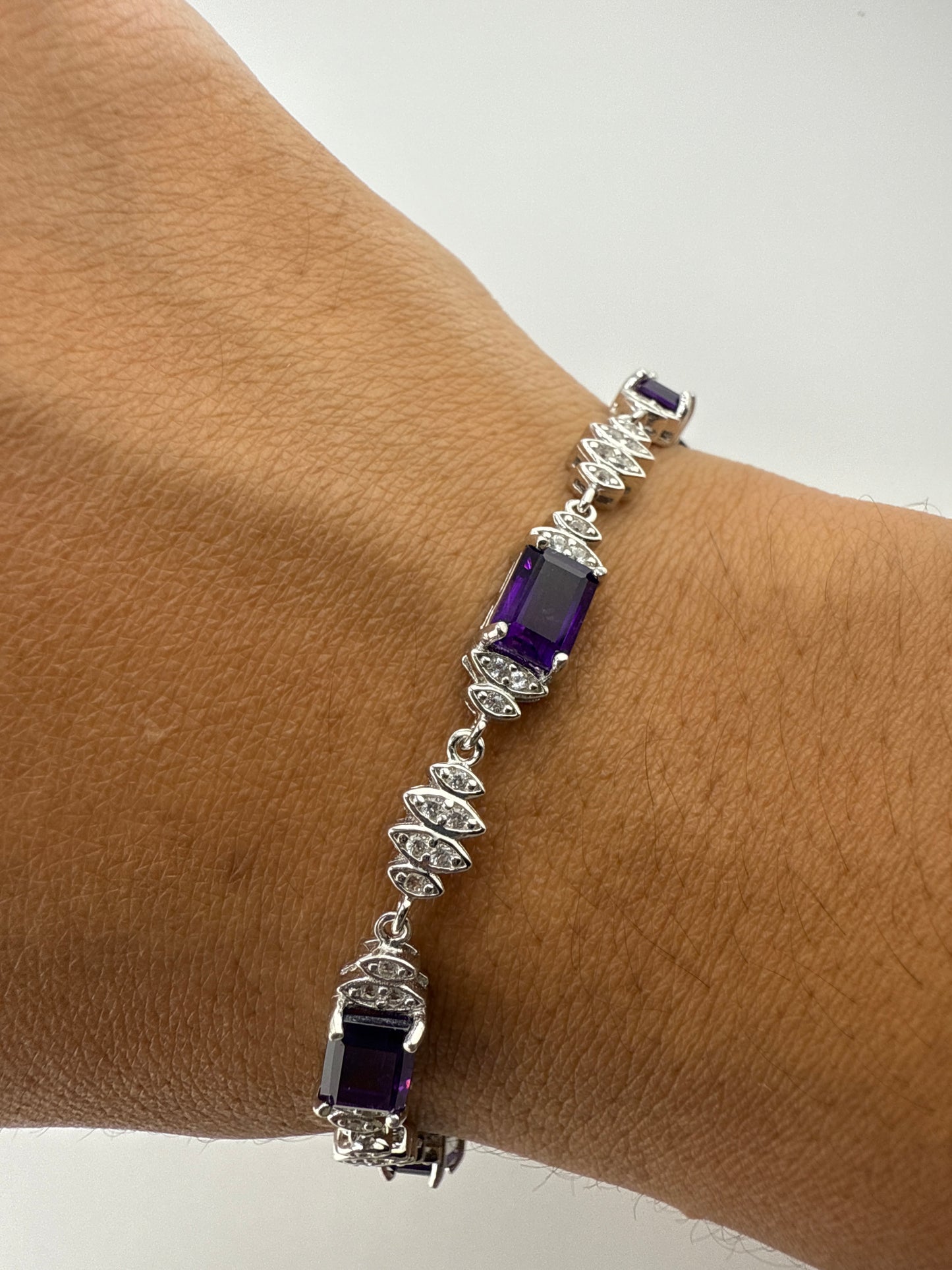 Sterling Silver, Amethyst & White Topaz Bracelet