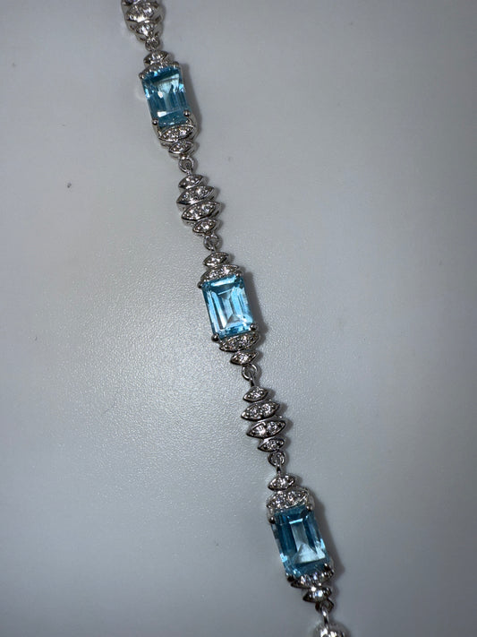 Sterling Silver Blue Topaz & White Topaz Tennis Bracelet