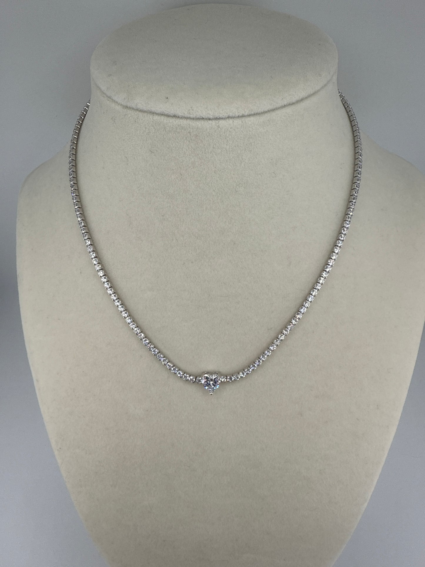 Sterling Silver Heart Tennis Necklace
