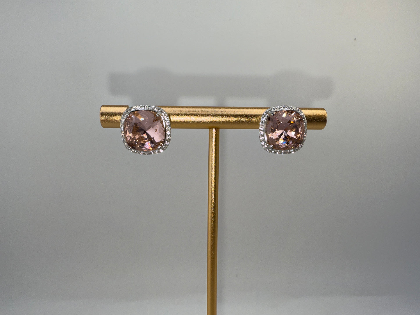 Sterling Silver Zirconia and 10mm Cushion Square Vintage Rose Swarovski Element Earrings