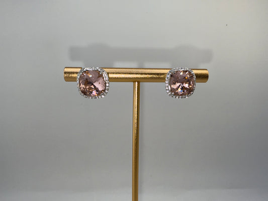 Sterling Silver Zirconia and 10mm Cushion Square Vintage Rose Swarovski Element Earrings