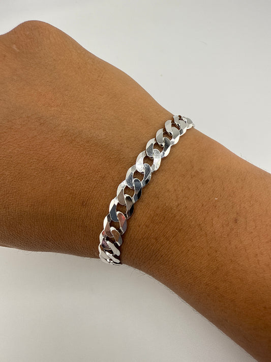 Sterling Silver 8inch 7.85mm Cuban Chain - Rhodium Plated