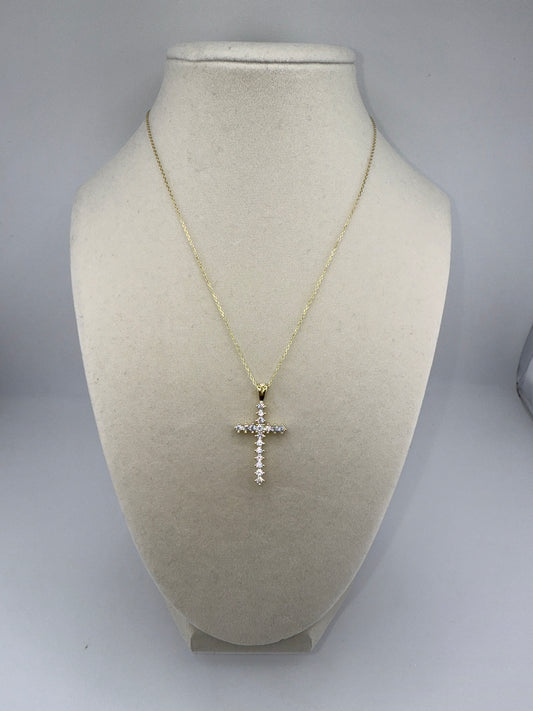 Sterling Silver Zirconia Cross Necklace - Gold Plated