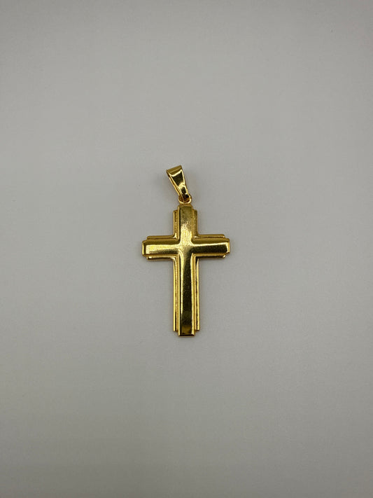 Sterling Silver Gold-tone Polished and Grooved Cross Pendant