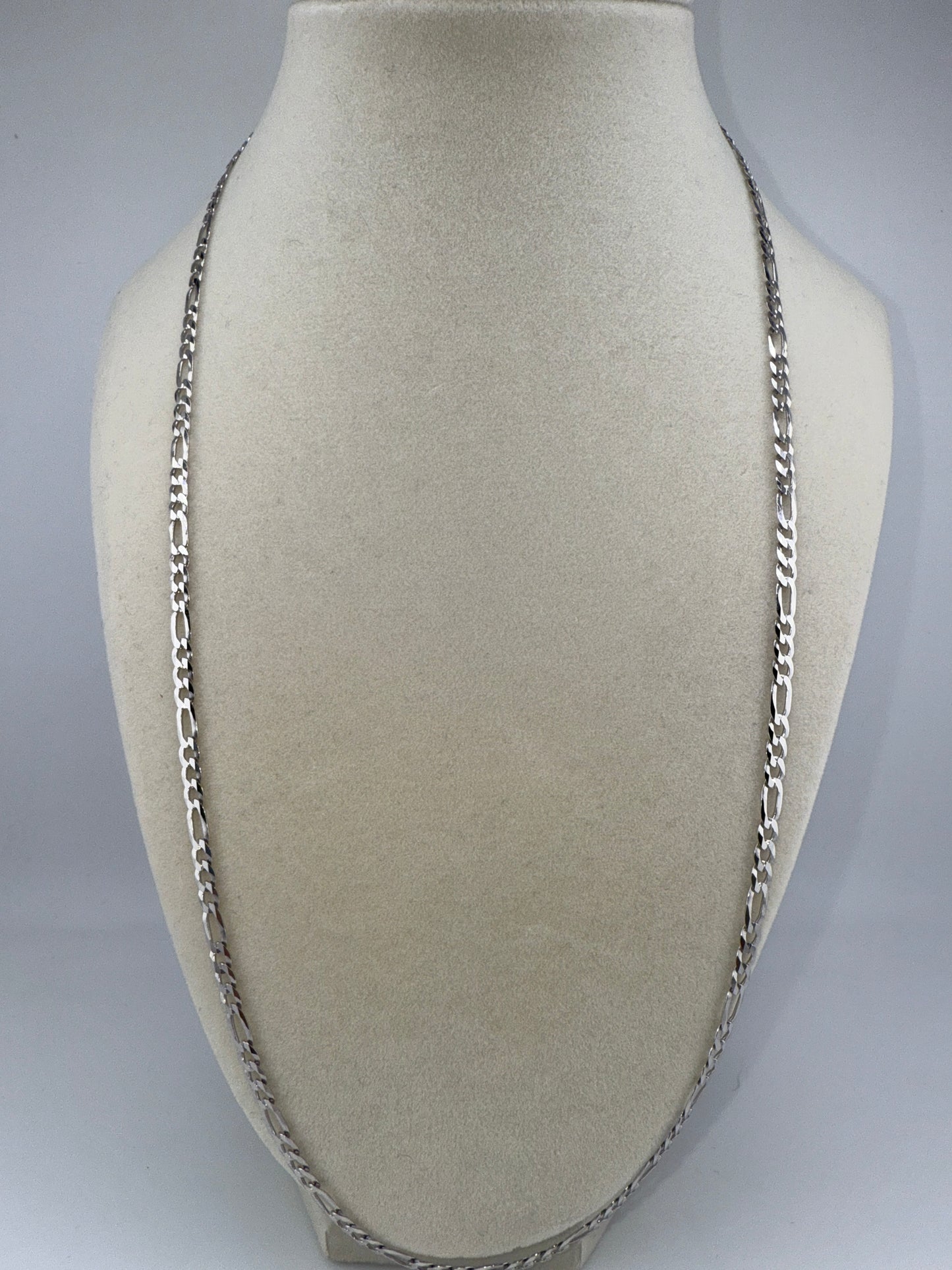 Sterling Silver 24inch 3.3mm Figaro Chain - Rhodium Plated