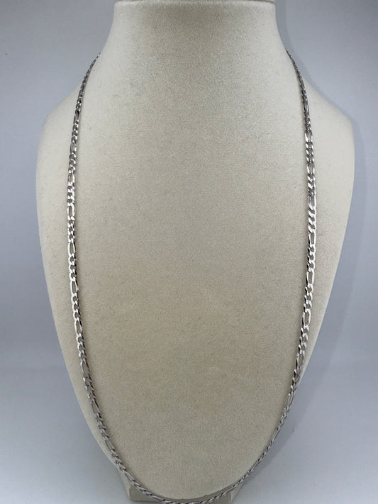 Sterling Silver 24inch 3.3mm Figaro Chain - Rhodium Plated
