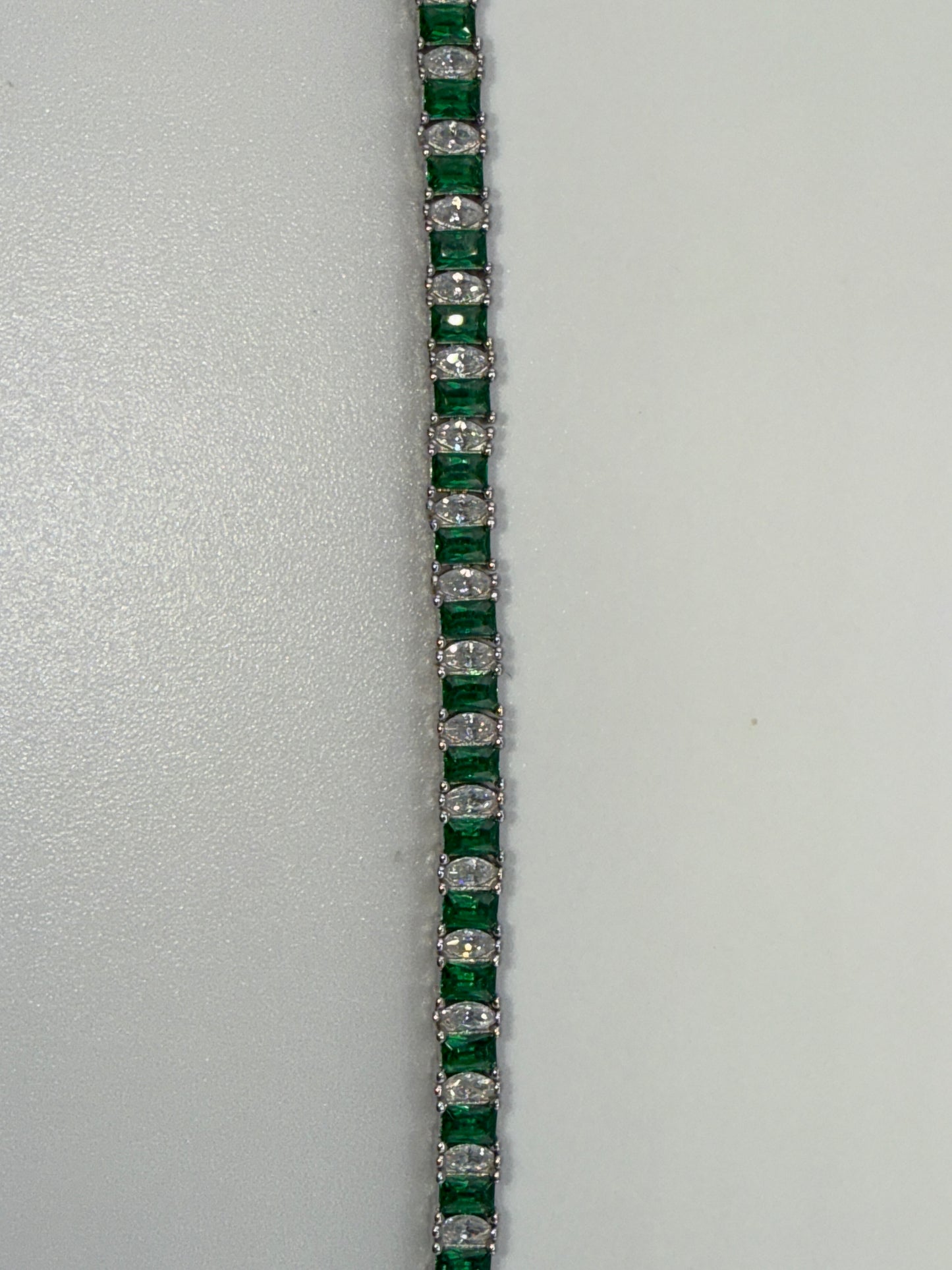 Sterling Silver Emerald Zirconia Rectangle and Marquis Tennis Bracelet
