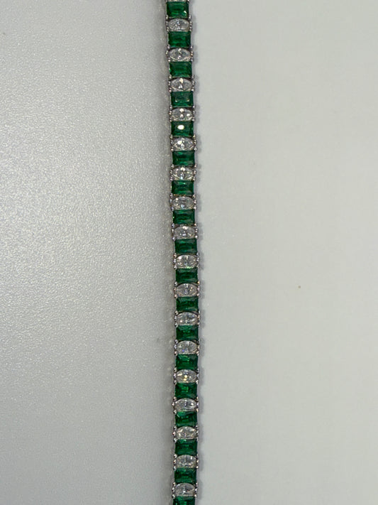 Sterling Silver Emerald Zirconia Rectangle and Marquis Tennis Bracelet