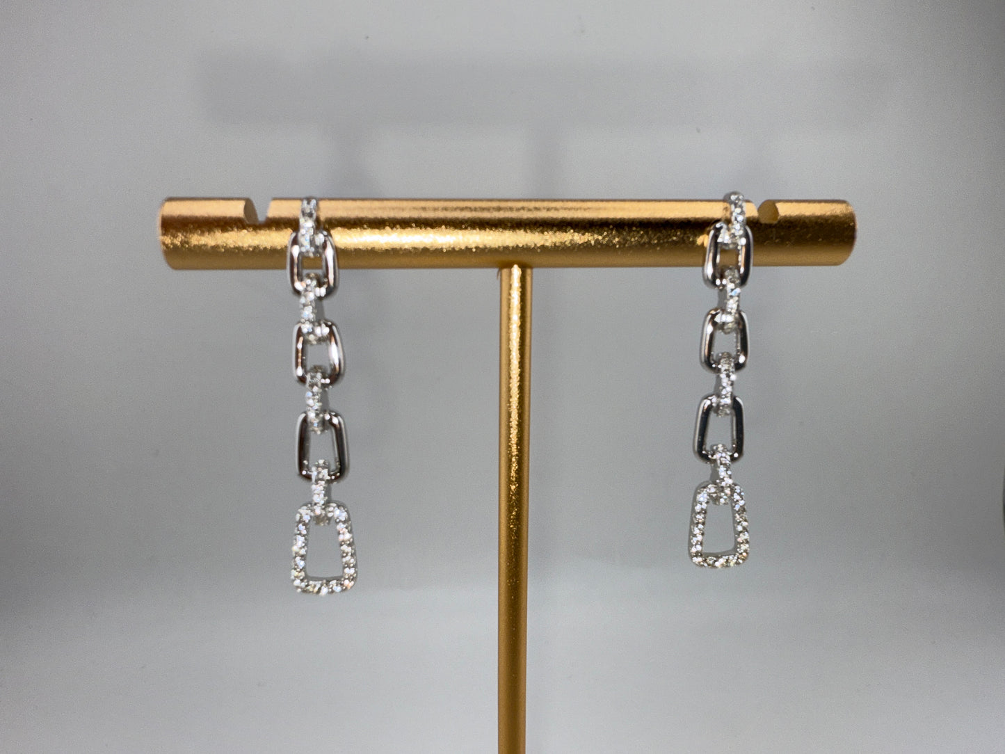 Sterling Silver Paperclip Zirconia Long Earrings