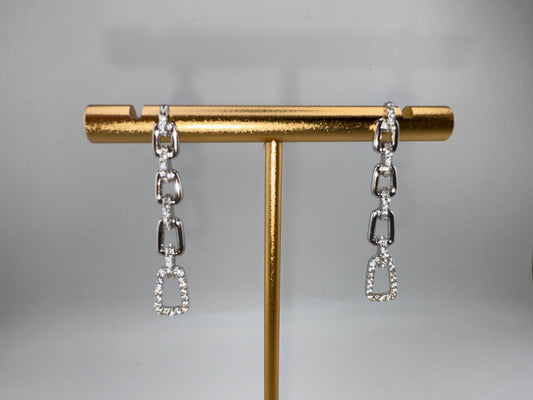 Sterling Silver Paperclip Zirconia Long Earrings