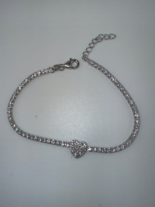 Sterling Silver Zirconia Heart Tennis Bracelet